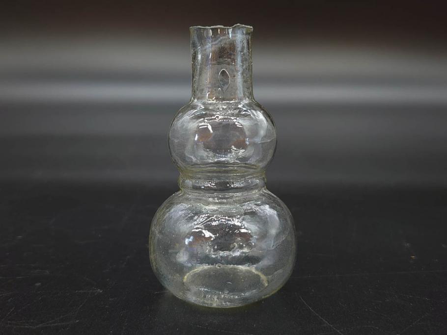 戦前　当時物　瓢箪型　気泡や絶妙なフォルムが味わいのあるニッキ水瓶5個セット(豆ガラス、ちびニッキ水、ガラス容器、駄菓子屋ビン、ペロペロ、レトロガラス、一輪挿し、ひょうたん)(R-076989)