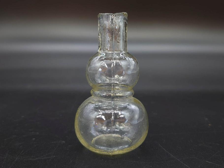 戦前　当時物　瓢箪型　気泡や絶妙なフォルムが味わいのあるニッキ水瓶5個セット(豆ガラス、ちびニッキ水、ガラス容器、駄菓子屋ビン、ペロペロ、レトロガラス、一輪挿し、ひょうたん)(R-076989)