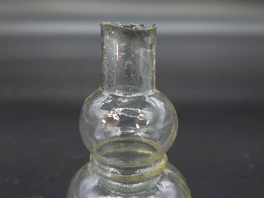 戦前　当時物　瓢箪型　気泡や絶妙なフォルムが味わいのあるニッキ水瓶5個セット(豆ガラス、ちびニッキ水、ガラス容器、駄菓子屋ビン、ペロペロ、レトロガラス、一輪挿し、ひょうたん)(R-076989)