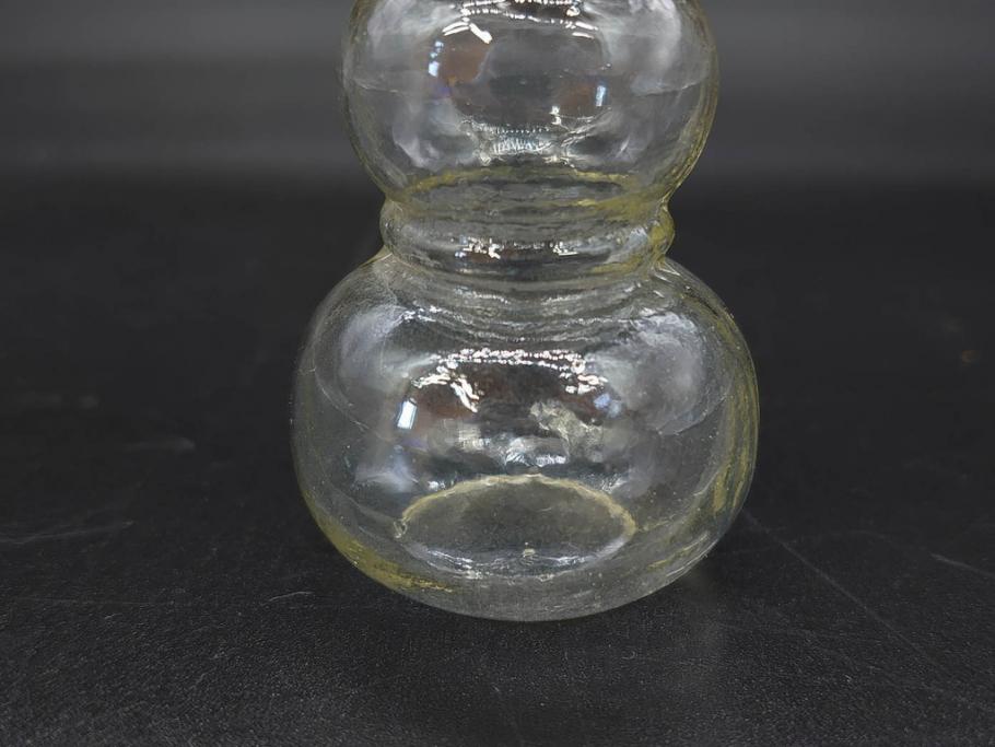 戦前　当時物　瓢箪型　気泡や絶妙なフォルムが味わいのあるニッキ水瓶5個セット(豆ガラス、ちびニッキ水、ガラス容器、駄菓子屋ビン、ペロペロ、レトロガラス、一輪挿し、ひょうたん)(R-076989)