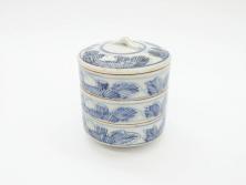 幕末明治期　赤絵染付　味わいある絵柄の蓋茶碗2客セット(和食器)(2)