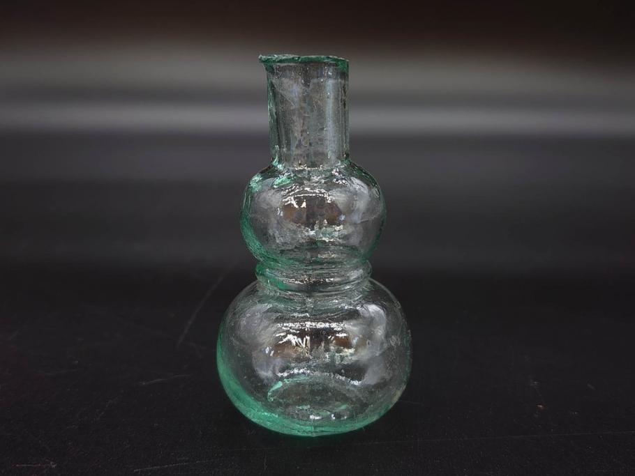 戦前　当時物　瓢箪型　気泡や絶妙なフォルムが味わいのあるニッキ水瓶5個セット(豆ガラス、ちびニッキ水、ガラス容器、駄菓子屋ビン、ペロペロ、レトロガラス、一輪挿し、ひょうたん)(R-076989)