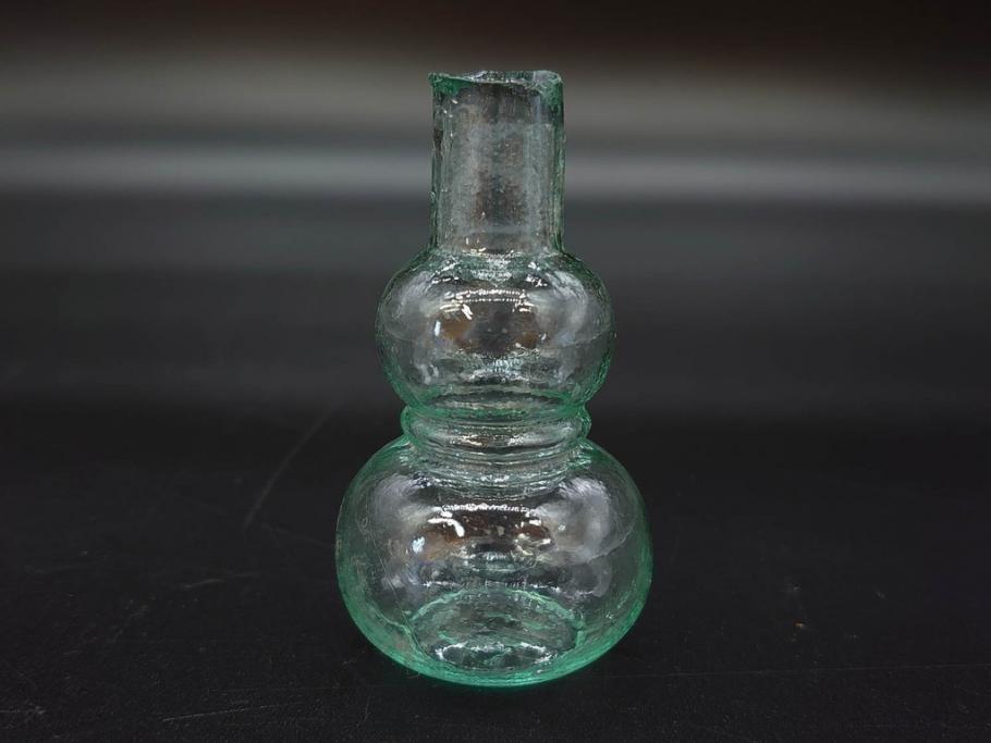 戦前　当時物　瓢箪型　気泡や絶妙なフォルムが味わいのあるニッキ水瓶5個セット(豆ガラス、ちびニッキ水、ガラス容器、駄菓子屋ビン、ペロペロ、レトロガラス、一輪挿し、ひょうたん)(R-076989)