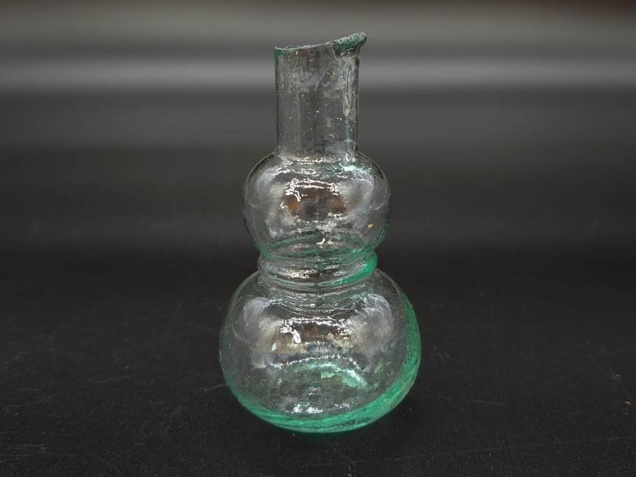 戦前　当時物　瓢箪型　気泡や絶妙なフォルムが味わいのあるニッキ水瓶5個セット(豆ガラス、ちびニッキ水、ガラス容器、駄菓子屋ビン、ペロペロ、レトロガラス、一輪挿し、ひょうたん)(R-076989)