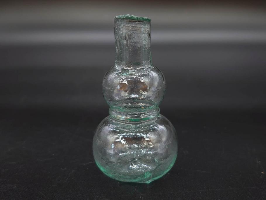戦前　当時物　瓢箪型　気泡や絶妙なフォルムが味わいのあるニッキ水瓶5個セット(豆ガラス、ちびニッキ水、ガラス容器、駄菓子屋ビン、ペロペロ、レトロガラス、一輪挿し、ひょうたん)(R-076989)
