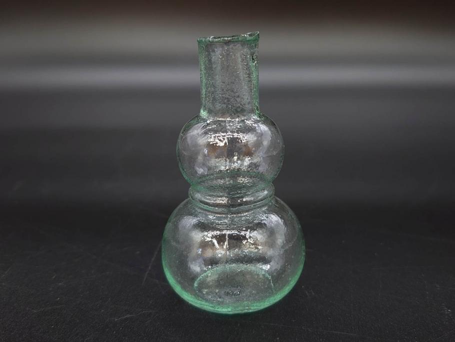 戦前　当時物　瓢箪型　気泡や絶妙なフォルムが味わいのあるニッキ水瓶5個セット(豆ガラス、ちびニッキ水、ガラス容器、駄菓子屋ビン、ペロペロ、レトロガラス、一輪挿し、ひょうたん)(R-076989)