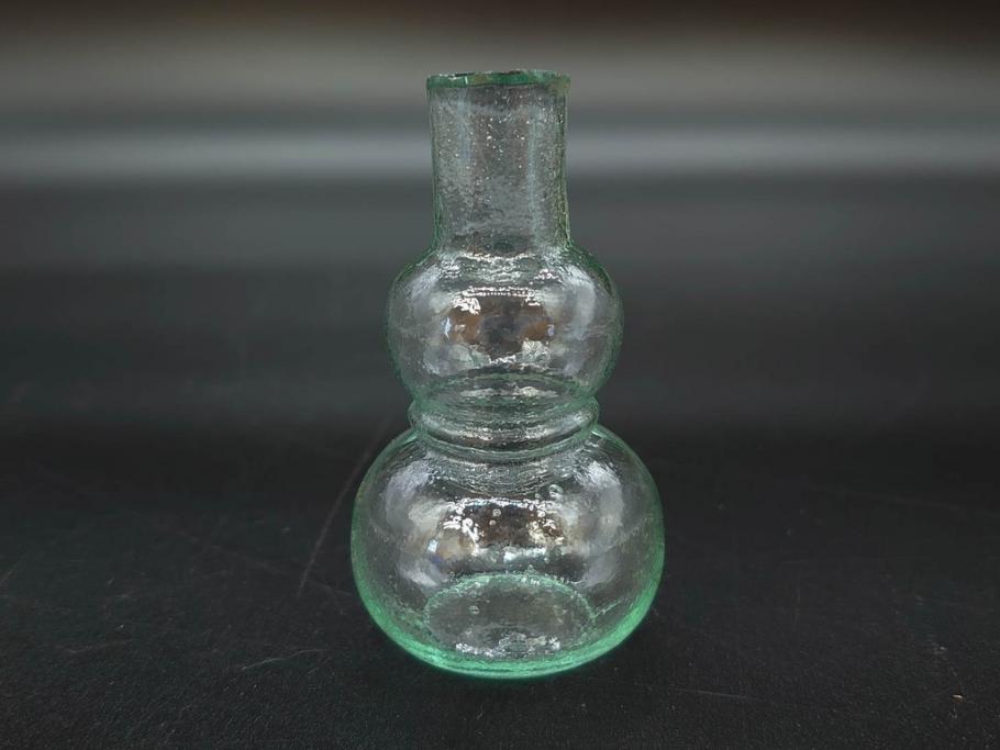 戦前　当時物　瓢箪型　気泡や絶妙なフォルムが味わいのあるニッキ水瓶5個セット(豆ガラス、ちびニッキ水、ガラス容器、駄菓子屋ビン、ペロペロ、レトロガラス、一輪挿し、ひょうたん)(R-076989)