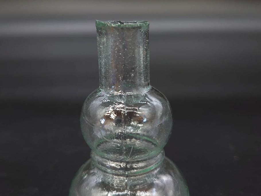 戦前　当時物　瓢箪型　気泡や絶妙なフォルムが味わいのあるニッキ水瓶5個セット(豆ガラス、ちびニッキ水、ガラス容器、駄菓子屋ビン、ペロペロ、レトロガラス、一輪挿し、ひょうたん)(R-076989)