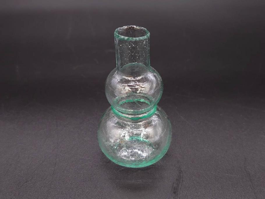 戦前　当時物　瓢箪型　気泡や絶妙なフォルムが味わいのあるニッキ水瓶5個セット(豆ガラス、ちびニッキ水、ガラス容器、駄菓子屋ビン、ペロペロ、レトロガラス、一輪挿し、ひょうたん)(R-076990)