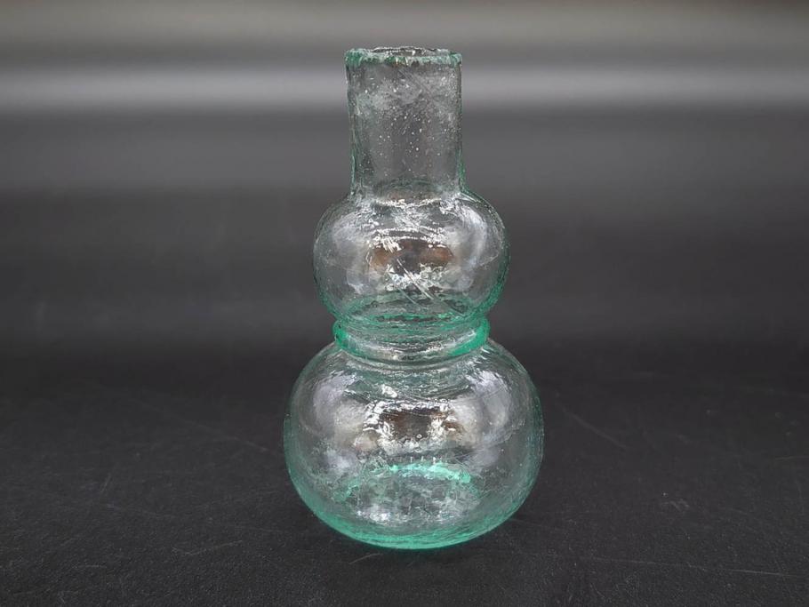 戦前　当時物　瓢箪型　気泡や絶妙なフォルムが味わいのあるニッキ水瓶5個セット(豆ガラス、ちびニッキ水、ガラス容器、駄菓子屋ビン、ペロペロ、レトロガラス、一輪挿し、ひょうたん)(R-076990)