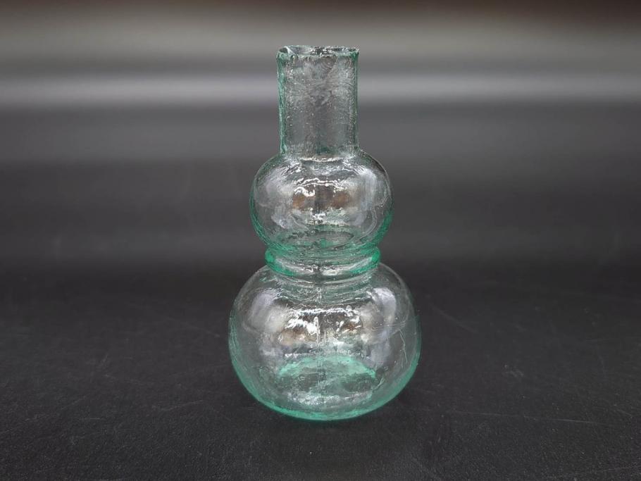 戦前　当時物　瓢箪型　気泡や絶妙なフォルムが味わいのあるニッキ水瓶5個セット(豆ガラス、ちびニッキ水、ガラス容器、駄菓子屋ビン、ペロペロ、レトロガラス、一輪挿し、ひょうたん)(R-076990)