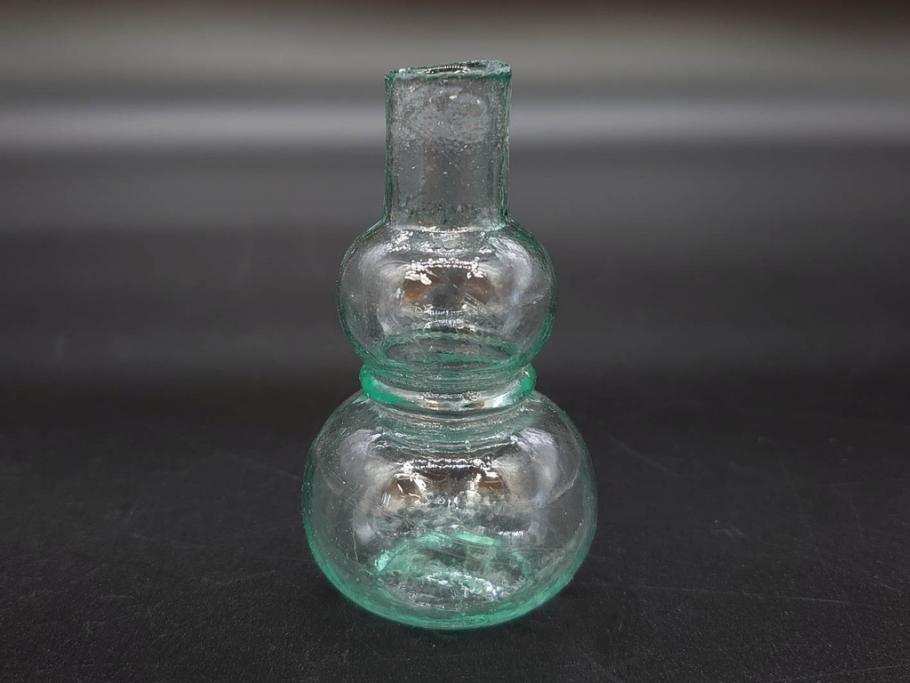 戦前　当時物　瓢箪型　気泡や絶妙なフォルムが味わいのあるニッキ水瓶5個セット(豆ガラス、ちびニッキ水、ガラス容器、駄菓子屋ビン、ペロペロ、レトロガラス、一輪挿し、ひょうたん)(R-076990)