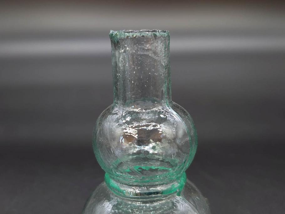 戦前　当時物　瓢箪型　気泡や絶妙なフォルムが味わいのあるニッキ水瓶5個セット(豆ガラス、ちびニッキ水、ガラス容器、駄菓子屋ビン、ペロペロ、レトロガラス、一輪挿し、ひょうたん)(R-076990)