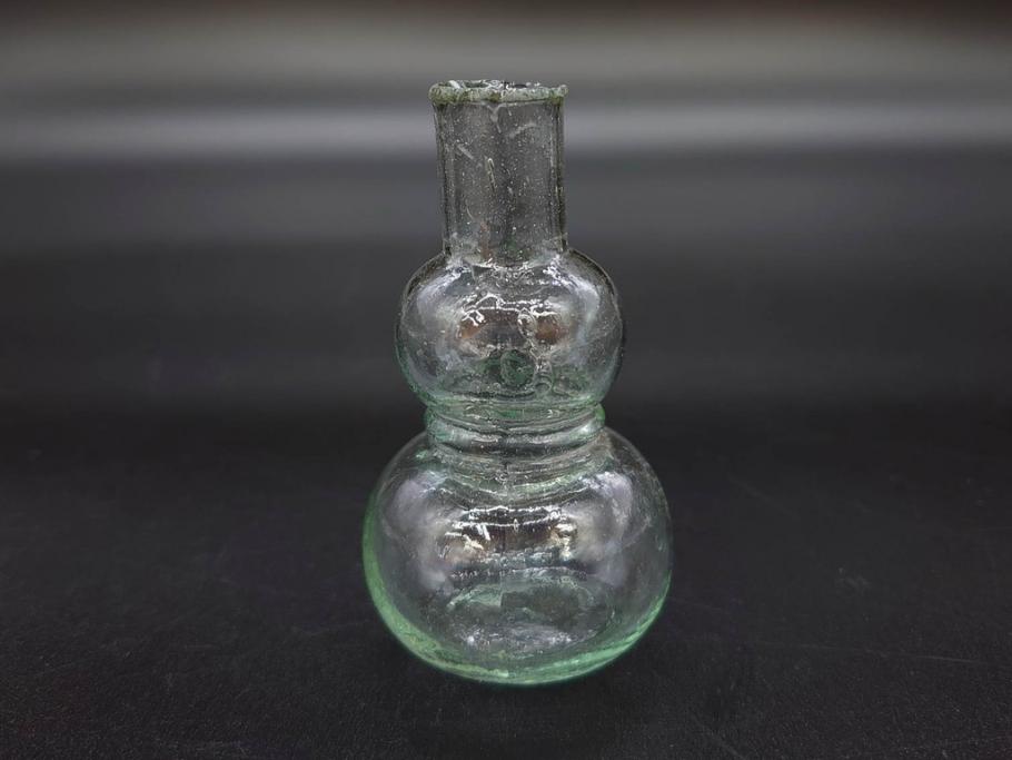 戦前　当時物　瓢箪型　気泡や絶妙なフォルムが味わいのあるニッキ水瓶5個セット(豆ガラス、ちびニッキ水、ガラス容器、駄菓子屋ビン、ペロペロ、レトロガラス、一輪挿し、ひょうたん)(R-076990)