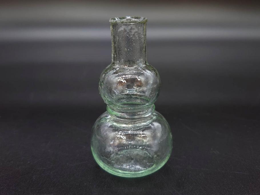 戦前　当時物　瓢箪型　気泡や絶妙なフォルムが味わいのあるニッキ水瓶5個セット(豆ガラス、ちびニッキ水、ガラス容器、駄菓子屋ビン、ペロペロ、レトロガラス、一輪挿し、ひょうたん)(R-076990)