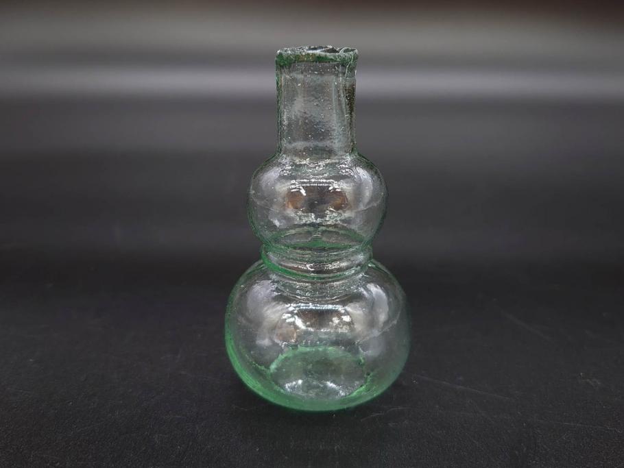 戦前　当時物　瓢箪型　気泡や絶妙なフォルムが味わいのあるニッキ水瓶5個セット(豆ガラス、ちびニッキ水、ガラス容器、駄菓子屋ビン、ペロペロ、レトロガラス、一輪挿し、ひょうたん)(R-076990)
