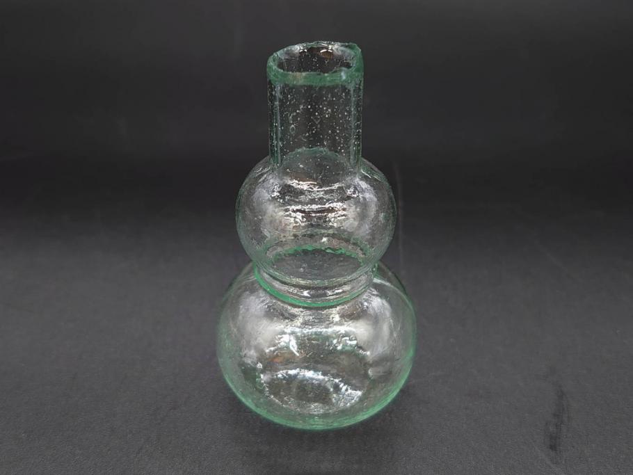 戦前　当時物　瓢箪型　気泡や絶妙なフォルムが味わいのあるニッキ水瓶5個セット(豆ガラス、ちびニッキ水、ガラス容器、駄菓子屋ビン、ペロペロ、レトロガラス、一輪挿し、ひょうたん)(R-076990)