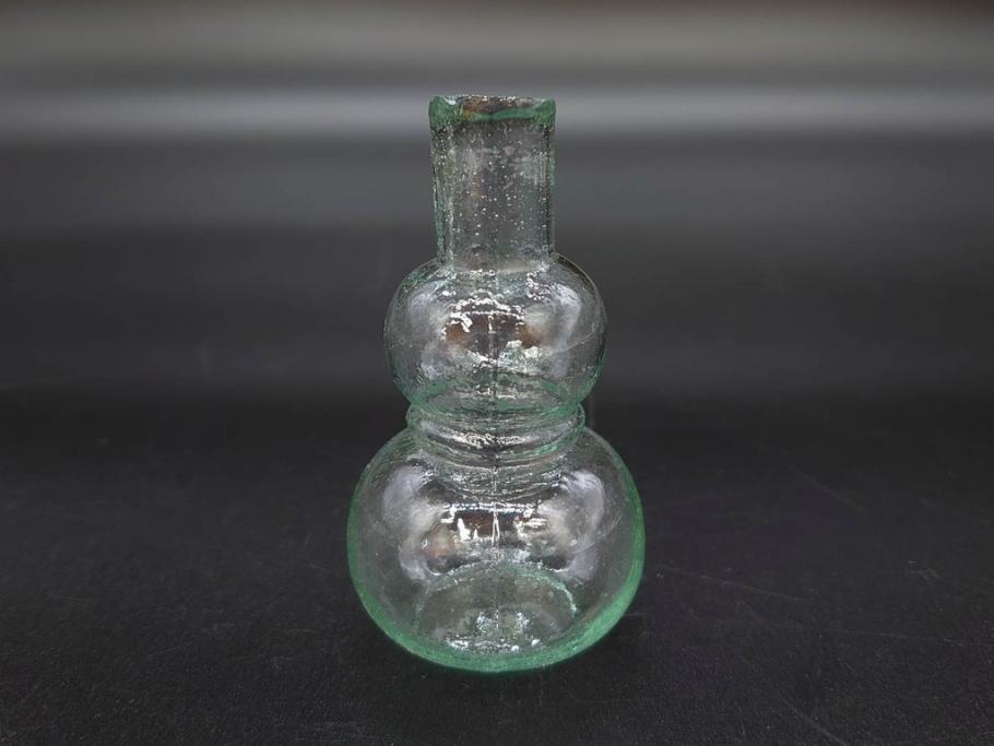 戦前　当時物　瓢箪型　気泡や絶妙なフォルムが味わいのあるニッキ水瓶5個セット(豆ガラス、ちびニッキ水、ガラス容器、駄菓子屋ビン、ペロペロ、レトロガラス、一輪挿し、ひょうたん)(R-076990)