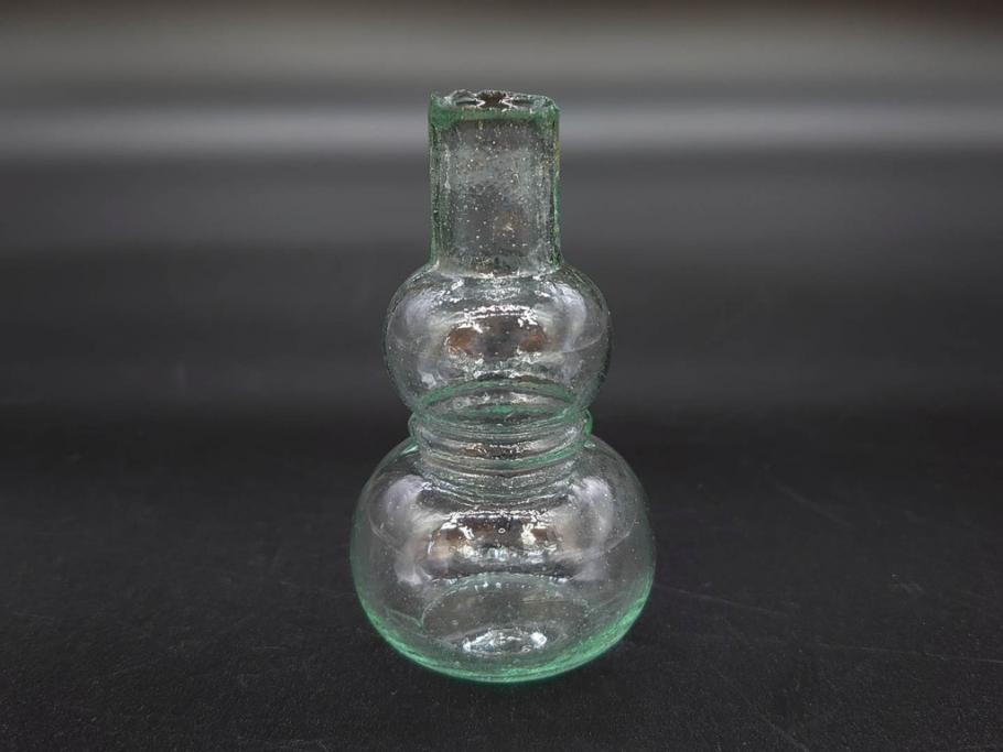 戦前　当時物　瓢箪型　気泡や絶妙なフォルムが味わいのあるニッキ水瓶5個セット(豆ガラス、ちびニッキ水、ガラス容器、駄菓子屋ビン、ペロペロ、レトロガラス、一輪挿し、ひょうたん)(R-076990)