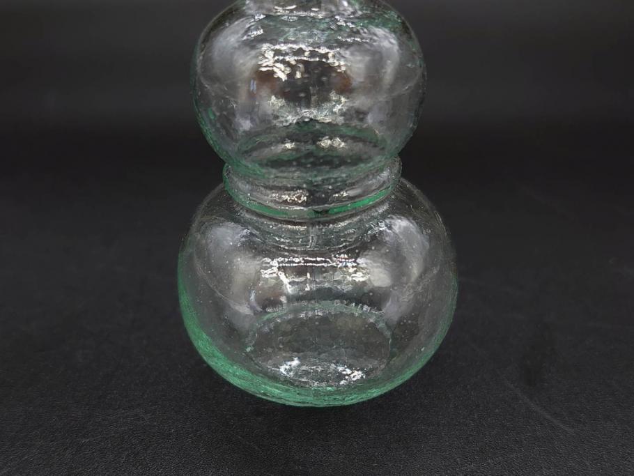 戦前　当時物　瓢箪型　気泡や絶妙なフォルムが味わいのあるニッキ水瓶5個セット(豆ガラス、ちびニッキ水、ガラス容器、駄菓子屋ビン、ペロペロ、レトロガラス、一輪挿し、ひょうたん)(R-076990)
