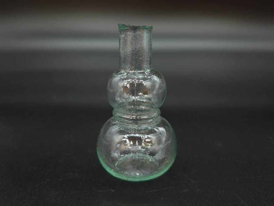 戦前　当時物　瓢箪型　気泡や絶妙なフォルムが味わいのあるニッキ水瓶5個セット(豆ガラス、ちびニッキ水、ガラス容器、駄菓子屋ビン、ペロペロ、レトロガラス、一輪挿し、ひょうたん)(R-076990)