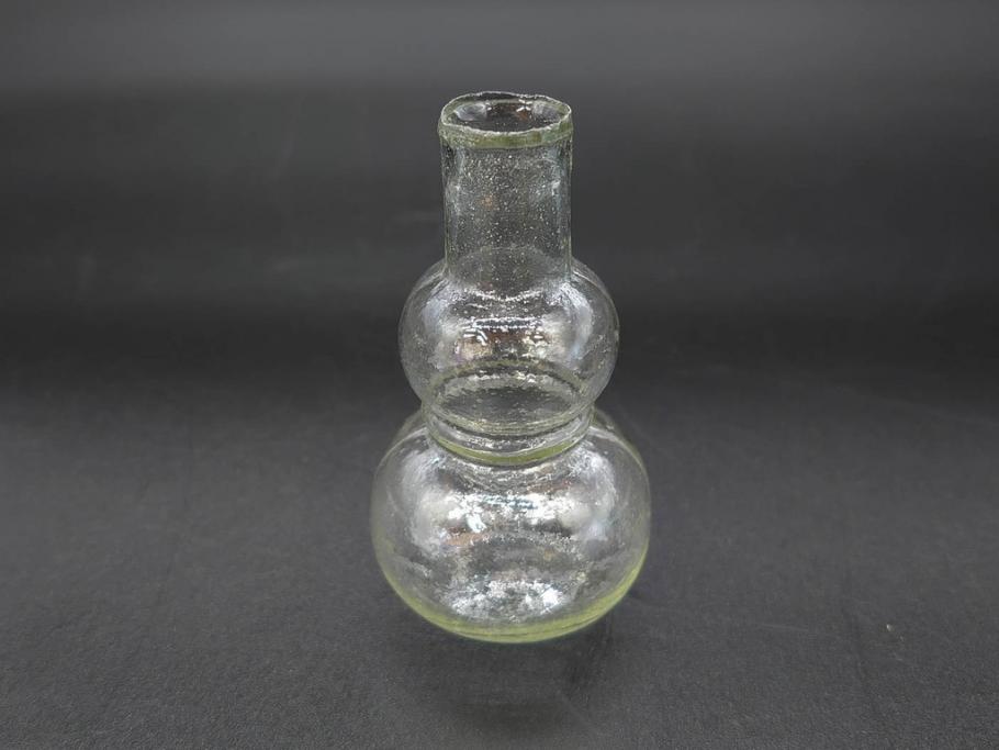 戦前　当時物　瓢箪型　気泡や絶妙なフォルムが味わいのあるニッキ水瓶5個セット(豆ガラス、ちびニッキ水、ガラス容器、駄菓子屋ビン、ペロペロ、レトロガラス、一輪挿し、ひょうたん)(R-076991)