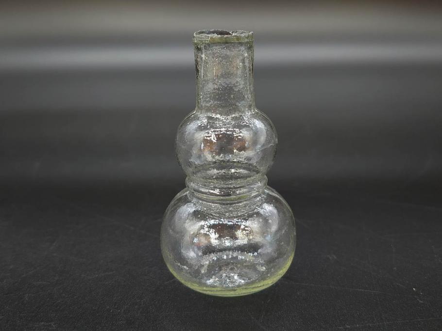 戦前　当時物　瓢箪型　気泡や絶妙なフォルムが味わいのあるニッキ水瓶5個セット(豆ガラス、ちびニッキ水、ガラス容器、駄菓子屋ビン、ペロペロ、レトロガラス、一輪挿し、ひょうたん)(R-076991)