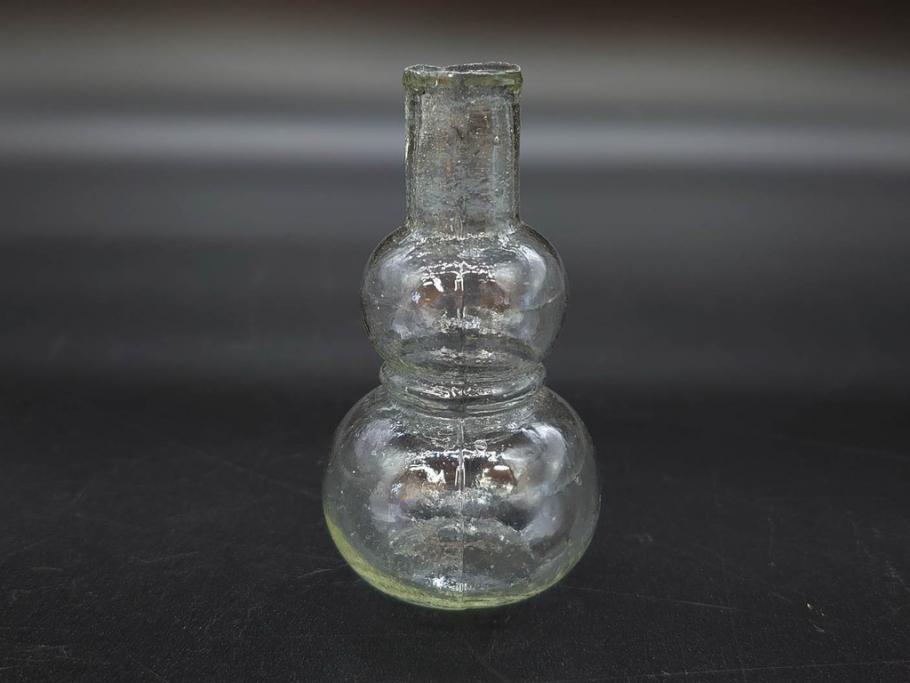 戦前　当時物　瓢箪型　気泡や絶妙なフォルムが味わいのあるニッキ水瓶5個セット(豆ガラス、ちびニッキ水、ガラス容器、駄菓子屋ビン、ペロペロ、レトロガラス、一輪挿し、ひょうたん)(R-076991)