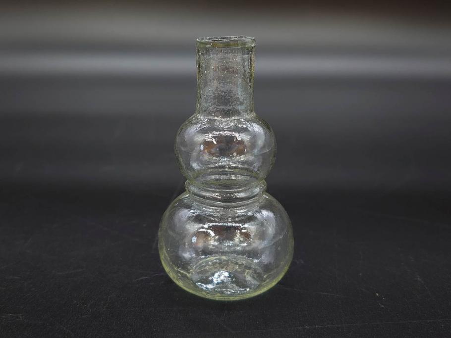 戦前　当時物　瓢箪型　気泡や絶妙なフォルムが味わいのあるニッキ水瓶5個セット(豆ガラス、ちびニッキ水、ガラス容器、駄菓子屋ビン、ペロペロ、レトロガラス、一輪挿し、ひょうたん)(R-076991)