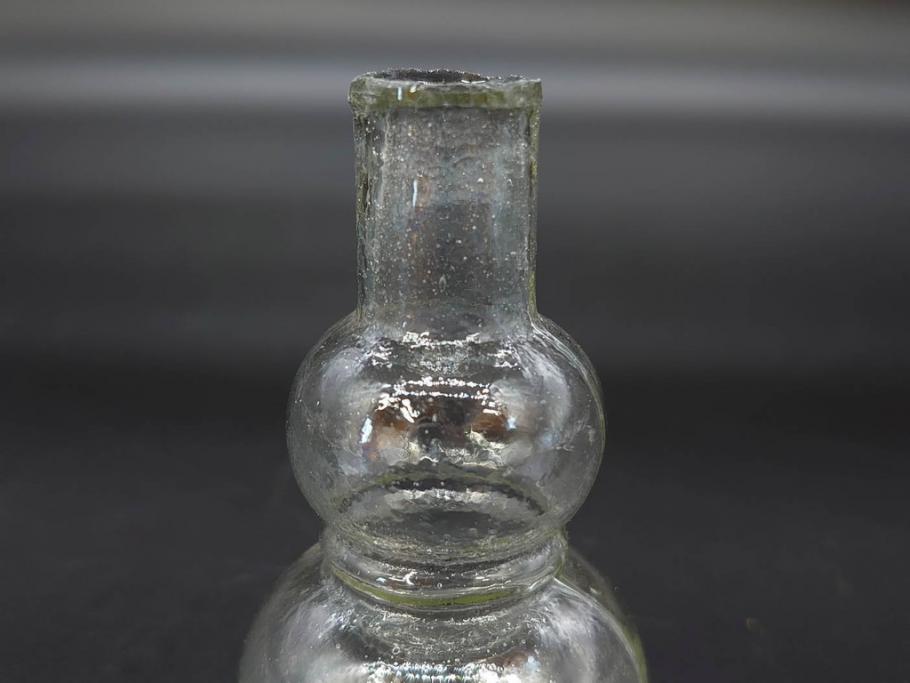 戦前　当時物　瓢箪型　気泡や絶妙なフォルムが味わいのあるニッキ水瓶5個セット(豆ガラス、ちびニッキ水、ガラス容器、駄菓子屋ビン、ペロペロ、レトロガラス、一輪挿し、ひょうたん)(R-076991)