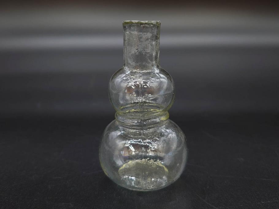 戦前　当時物　瓢箪型　気泡や絶妙なフォルムが味わいのあるニッキ水瓶5個セット(豆ガラス、ちびニッキ水、ガラス容器、駄菓子屋ビン、ペロペロ、レトロガラス、一輪挿し、ひょうたん)(R-076991)