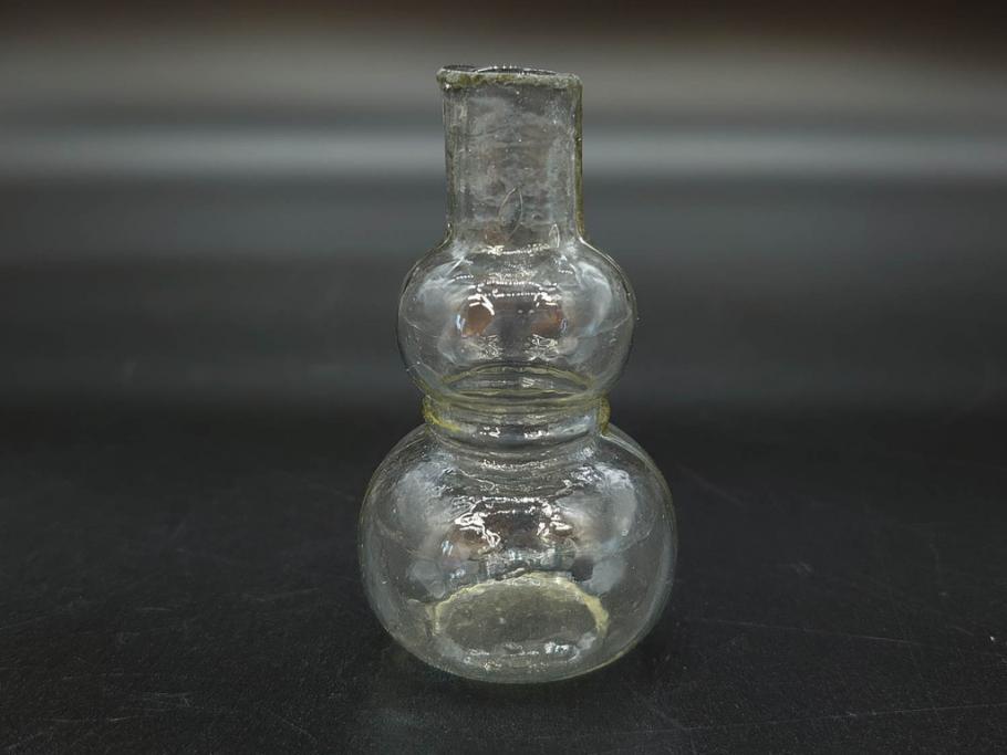 戦前　当時物　瓢箪型　気泡や絶妙なフォルムが味わいのあるニッキ水瓶5個セット(豆ガラス、ちびニッキ水、ガラス容器、駄菓子屋ビン、ペロペロ、レトロガラス、一輪挿し、ひょうたん)(R-076991)