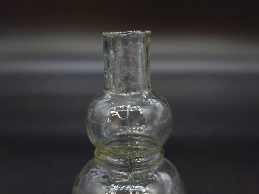 戦前　当時物　瓢箪型　気泡や絶妙なフォルムが味わいのあるニッキ水瓶5個セット(豆ガラス、ちびニッキ水、ガラス容器、駄菓子屋ビン、ペロペロ、レトロガラス、一輪挿し、ひょうたん)(R-076991)