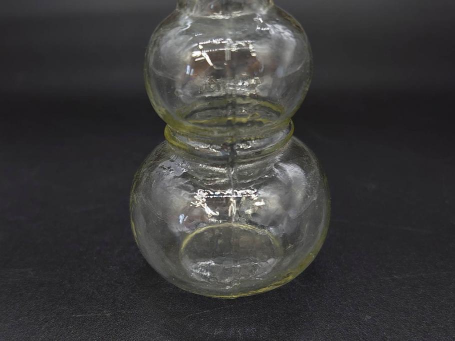 戦前　当時物　瓢箪型　気泡や絶妙なフォルムが味わいのあるニッキ水瓶5個セット(豆ガラス、ちびニッキ水、ガラス容器、駄菓子屋ビン、ペロペロ、レトロガラス、一輪挿し、ひょうたん)(R-076991)