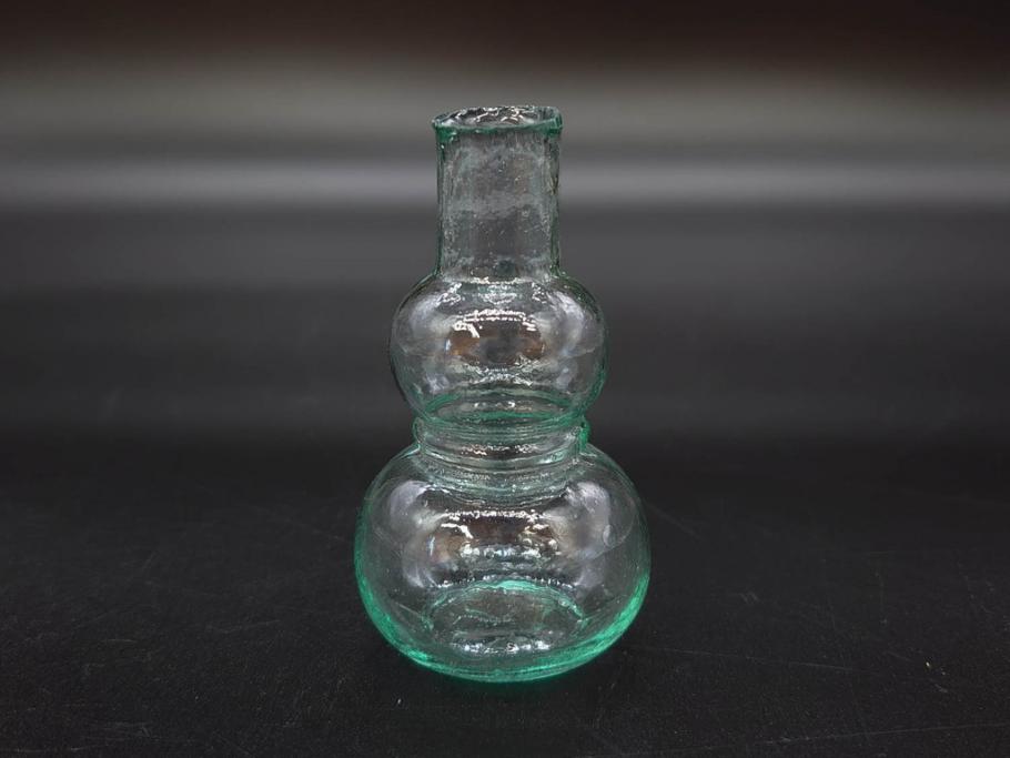 戦前　当時物　瓢箪型　気泡や絶妙なフォルムが味わいのあるニッキ水瓶5個セット(豆ガラス、ちびニッキ水、ガラス容器、駄菓子屋ビン、ペロペロ、レトロガラス、一輪挿し、ひょうたん)(R-076991)