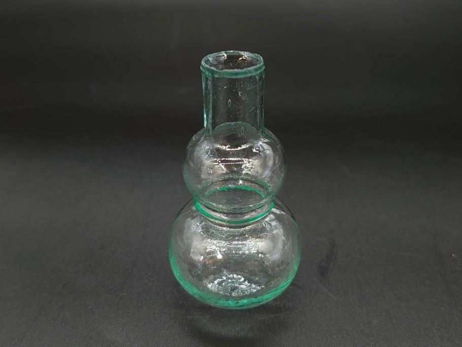 戦前　当時物　瓢箪型　気泡や絶妙なフォルムが味わいのあるニッキ水瓶5個セット(豆ガラス、ちびニッキ水、ガラス容器、駄菓子屋ビン、ペロペロ、レトロガラス、一輪挿し、ひょうたん)(R-076991)