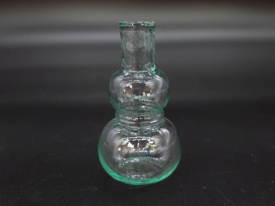 戦前　当時物　瓢箪型　気泡や絶妙なフォルムが味わいのあるニッキ水瓶5個セット(豆ガラス、ちびニッキ水、ガラス容器、駄菓子屋ビン、ペロペロ、レトロガラス、一輪挿し、ひょうたん)(R-076991)