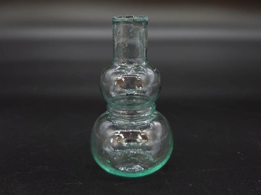 戦前　当時物　瓢箪型　気泡や絶妙なフォルムが味わいのあるニッキ水瓶5個セット(豆ガラス、ちびニッキ水、ガラス容器、駄菓子屋ビン、ペロペロ、レトロガラス、一輪挿し、ひょうたん)(R-076991)