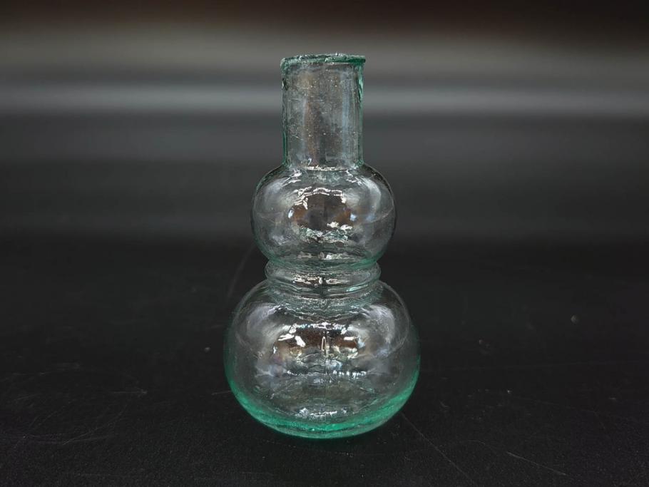 戦前　当時物　瓢箪型　気泡や絶妙なフォルムが味わいのあるニッキ水瓶5個セット(豆ガラス、ちびニッキ水、ガラス容器、駄菓子屋ビン、ペロペロ、レトロガラス、一輪挿し、ひょうたん)(R-076991)