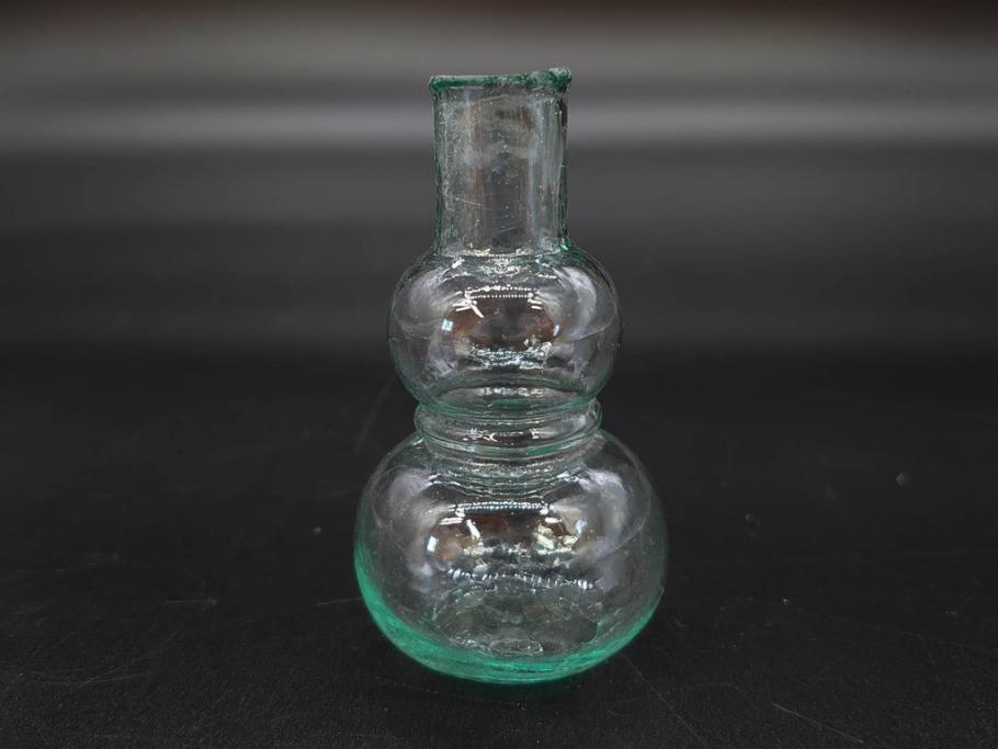 戦前　当時物　瓢箪型　気泡や絶妙なフォルムが味わいのあるニッキ水瓶5個セット(豆ガラス、ちびニッキ水、ガラス容器、駄菓子屋ビン、ペロペロ、レトロガラス、一輪挿し、ひょうたん)(R-076991)
