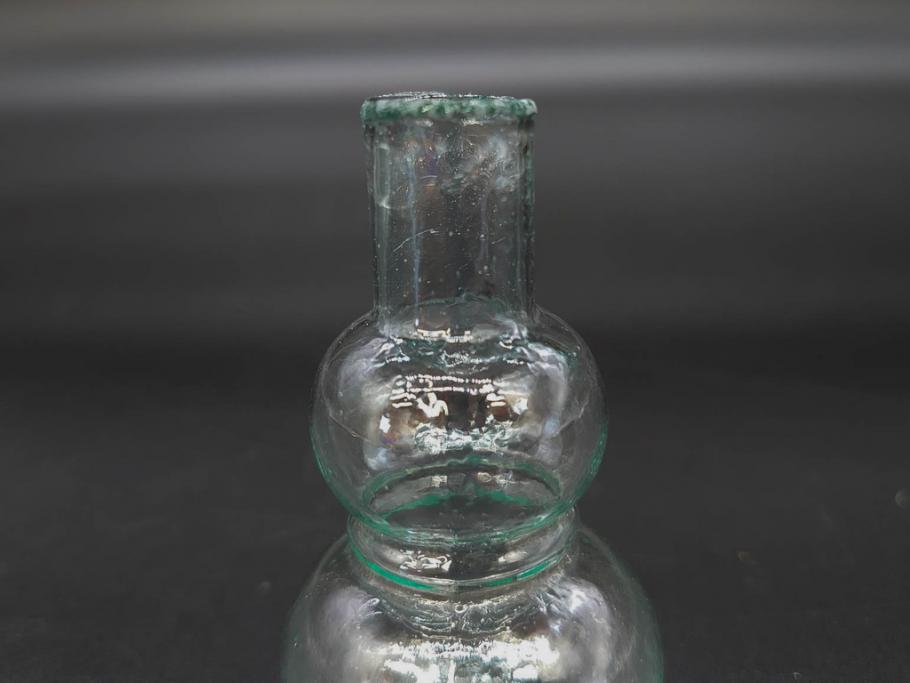 戦前　当時物　瓢箪型　気泡や絶妙なフォルムが味わいのあるニッキ水瓶5個セット(豆ガラス、ちびニッキ水、ガラス容器、駄菓子屋ビン、ペロペロ、レトロガラス、一輪挿し、ひょうたん)(R-076991)