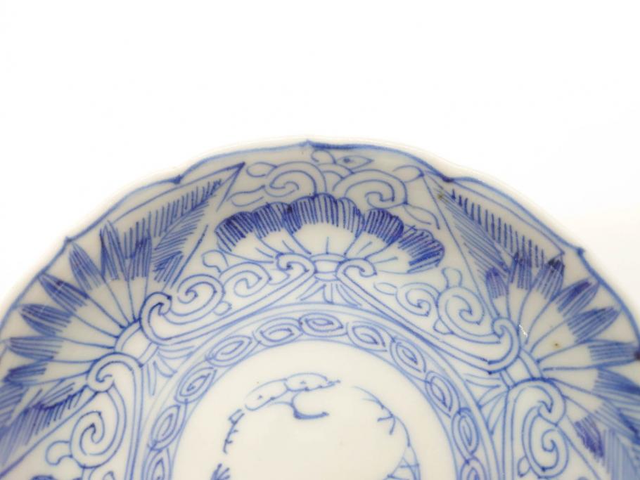 江戸期　古伊万里　染付　線描　松竹梅文　3.6寸　約11cm　爽やかな色合いが素敵な小皿5枚セット(和食器、和皿、三寸六分)(R-070392)