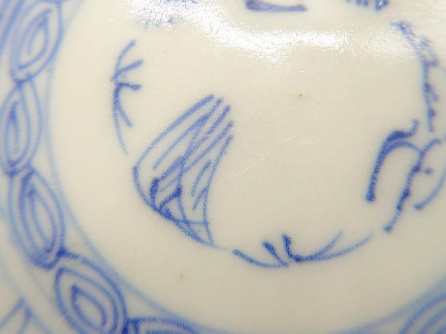 江戸期　古伊万里　染付　線描　松竹梅文　3.6寸　約11cm　爽やかな色合いが素敵な小皿5枚セット(和食器、和皿、三寸六分)(R-070392)