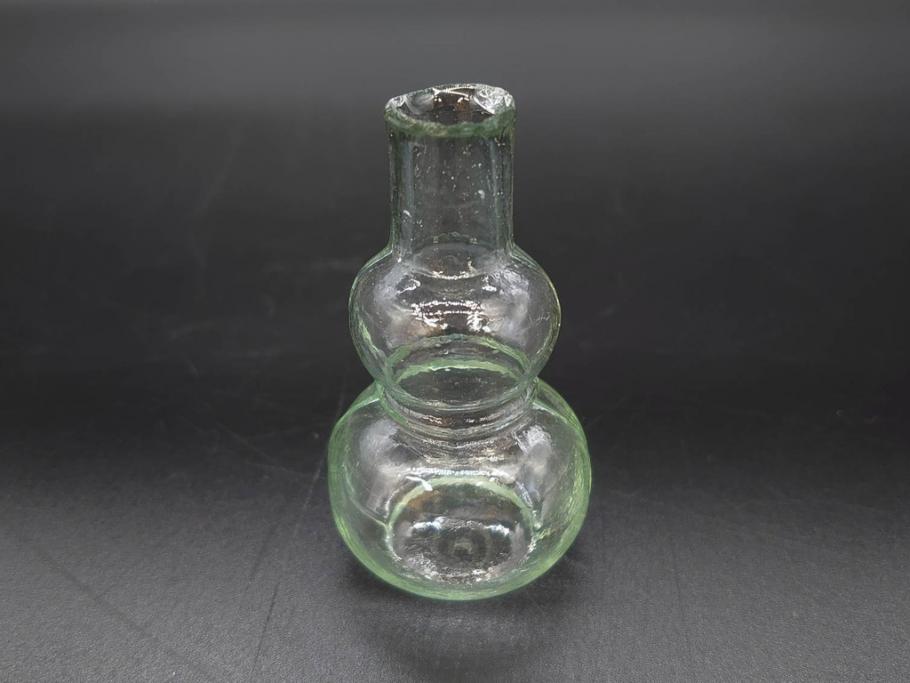 戦前　当時物　瓢箪型　気泡や絶妙なフォルムが味わいのあるニッキ水瓶5個セット(豆ガラス、ちびニッキ水、ガラス容器、駄菓子屋ビン、ペロペロ、レトロガラス、一輪挿し、ひょうたん)(R-076992)