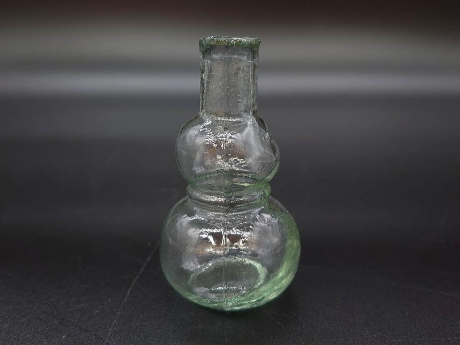 戦前　当時物　瓢箪型　気泡や絶妙なフォルムが味わいのあるニッキ水瓶5個セット(豆ガラス、ちびニッキ水、ガラス容器、駄菓子屋ビン、ペロペロ、レトロガラス、一輪挿し、ひょうたん)(R-076992)