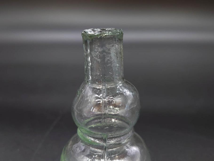 戦前　当時物　瓢箪型　気泡や絶妙なフォルムが味わいのあるニッキ水瓶5個セット(豆ガラス、ちびニッキ水、ガラス容器、駄菓子屋ビン、ペロペロ、レトロガラス、一輪挿し、ひょうたん)(R-076992)