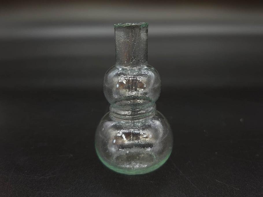 戦前　当時物　瓢箪型　気泡や絶妙なフォルムが味わいのあるニッキ水瓶5個セット(豆ガラス、ちびニッキ水、ガラス容器、駄菓子屋ビン、ペロペロ、レトロガラス、一輪挿し、ひょうたん)(R-076992)