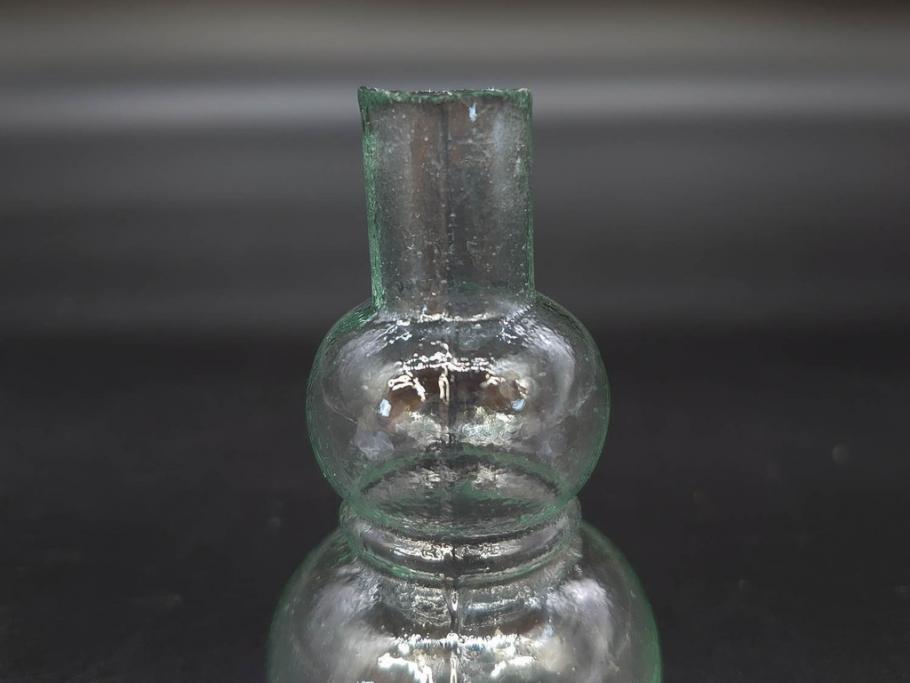 戦前　当時物　瓢箪型　気泡や絶妙なフォルムが味わいのあるニッキ水瓶5個セット(豆ガラス、ちびニッキ水、ガラス容器、駄菓子屋ビン、ペロペロ、レトロガラス、一輪挿し、ひょうたん)(R-076992)