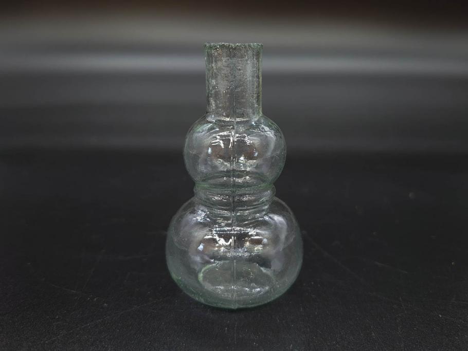 戦前　当時物　瓢箪型　気泡や絶妙なフォルムが味わいのあるニッキ水瓶5個セット(豆ガラス、ちびニッキ水、ガラス容器、駄菓子屋ビン、ペロペロ、レトロガラス、一輪挿し、ひょうたん)(R-076992)