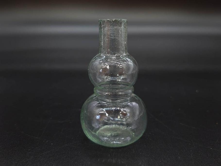 戦前　当時物　瓢箪型　気泡や絶妙なフォルムが味わいのあるニッキ水瓶5個セット(豆ガラス、ちびニッキ水、ガラス容器、駄菓子屋ビン、ペロペロ、レトロガラス、一輪挿し、ひょうたん)(R-076992)